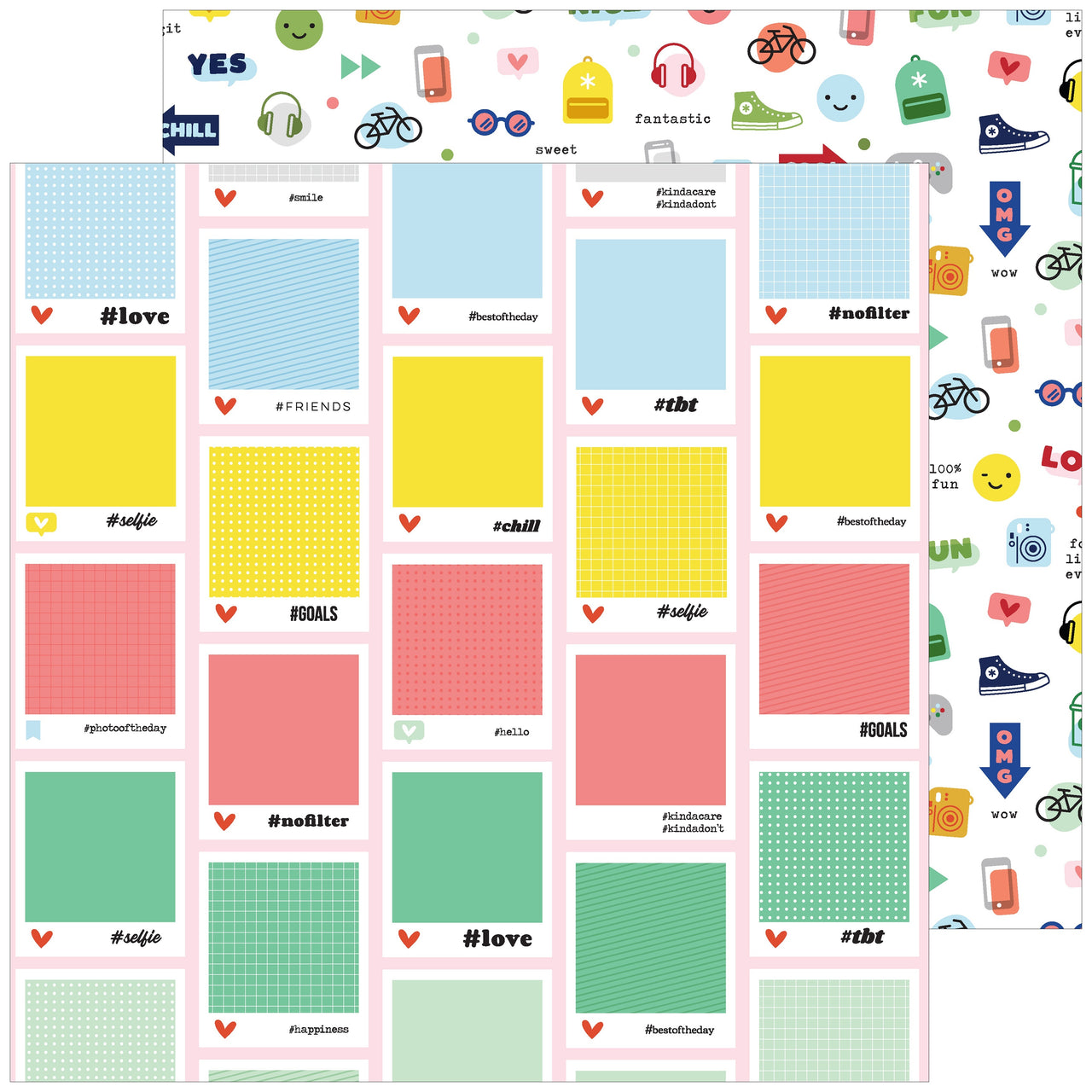 Pinkfresh Studio Super Cool Double-Sided Cardstock 12"X12" 25/Pkg - Hashtag
