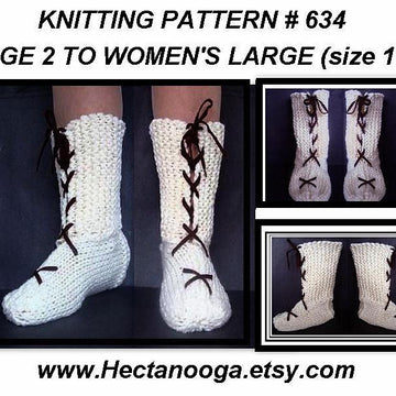 634 KNIT TALL LACE UP SLIPPERS, 2 yrs to adult Large