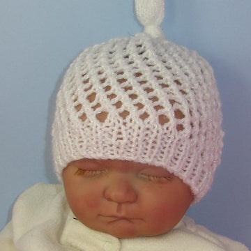 Baby Simple Lace Stitch Topknot Skullcap Hat