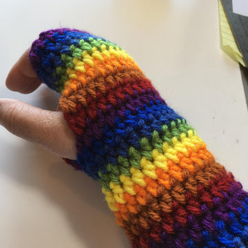 Rainbow FIngerless Gloves, an easy pattern