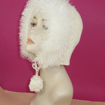 Faux Fur Trim Garter Stitch Bonnet Hat