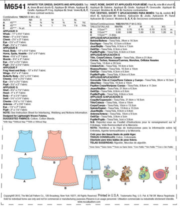 McCall's Infants' Top, Dress, Shorts and Appliqu&eacute;s M6541 - Sewing Pattern