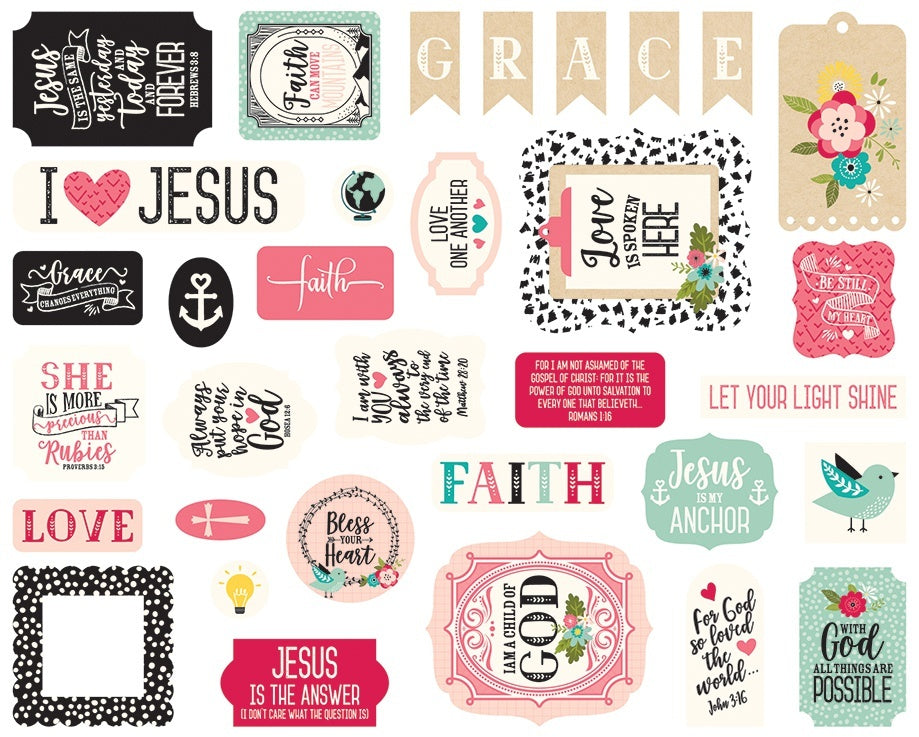 Echo Park Paper Echo Park Cardstock Ephemera 33/Pkg - Icons, Forward With Faith
