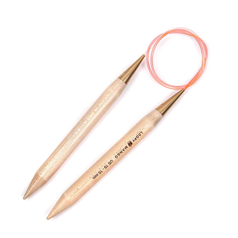 Loopy Mango Maple Wood & Brass Fixed Circular Knitting Needles 80cm (32in) (1 Pair)