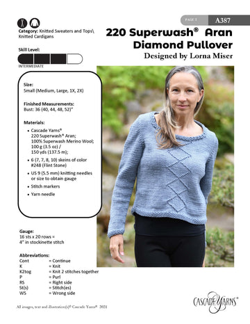Diamond Pullover in Cascade Yarns 220 Superwash® Aran - A387 - Downloadable PDF