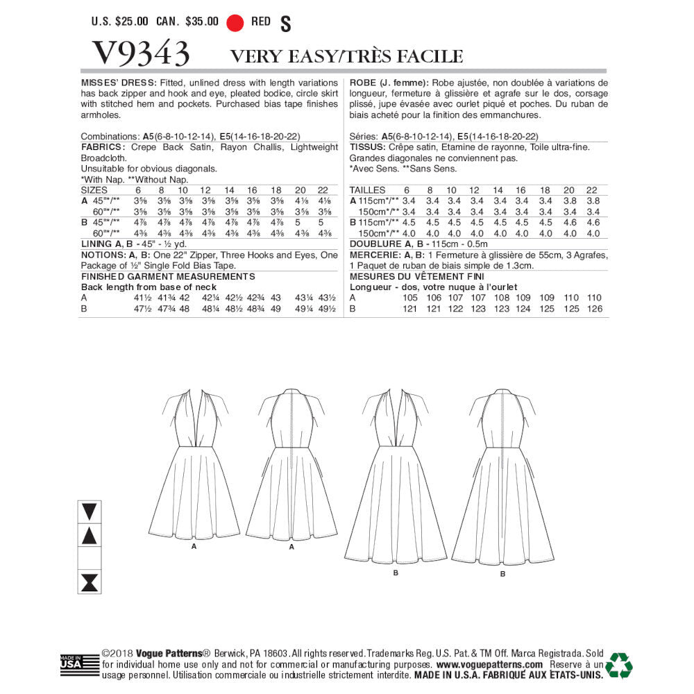 Vogue Misses' Dress V9343 - Sewing Pattern