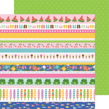 American Crafts Sun & Fun Double-Sided Cardstock 12"X12" 25/Pkg - Strips