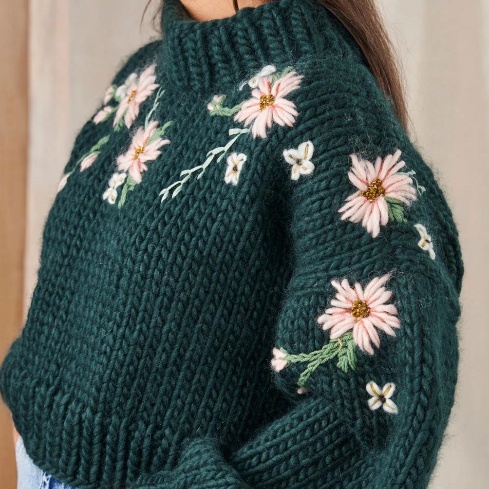 Embroidered Flower Jumper Knitting Pattern