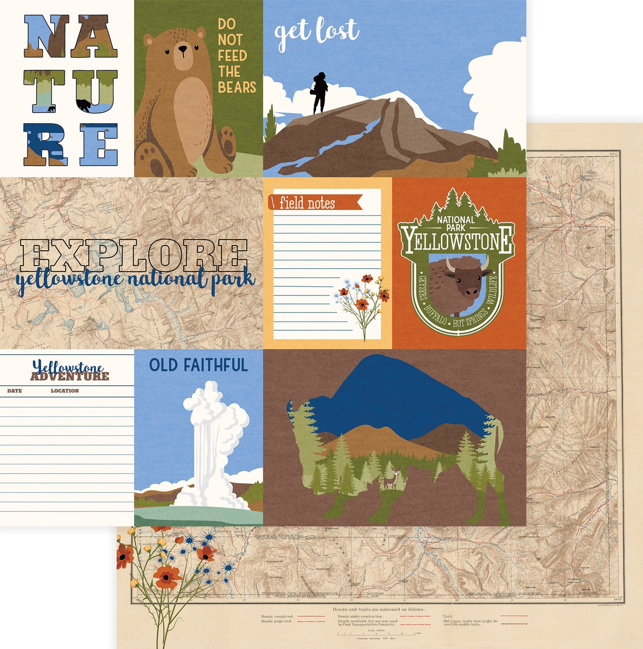 Photoplay Paper National Parks Yellowstone Double-Sided Cardstock 12"X12" 25/Pkg - Old Faithful