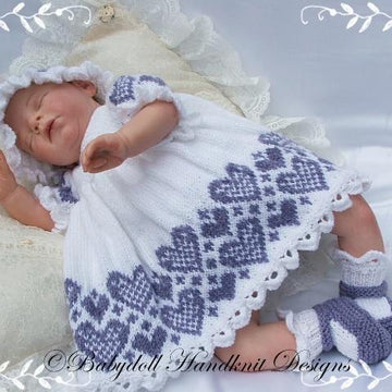 Hearts fairisle Dress Set 16-22” doll/newborn/0-3m baby