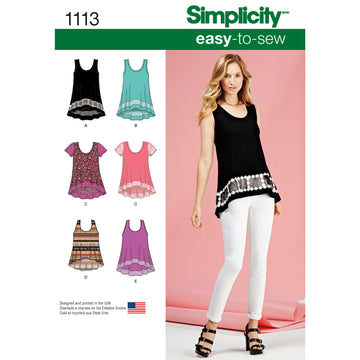 Simplicity Women's Easy-To-Sew Knit Tops 1113 - Paper Pattern, Size A (XXS-XS-S-M-L-XL-XXL)