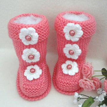 Knitted Baby Girl Booties Aurora Pattern by Elena Mitchell