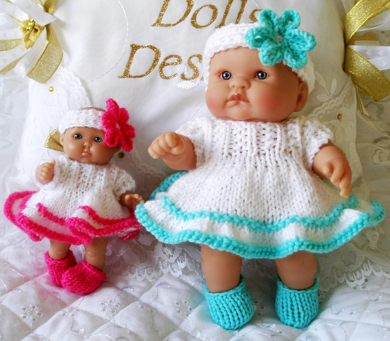 Berenguer Dolls Knitting pattern, 5 & 8 " Dress, Headband and Shoes