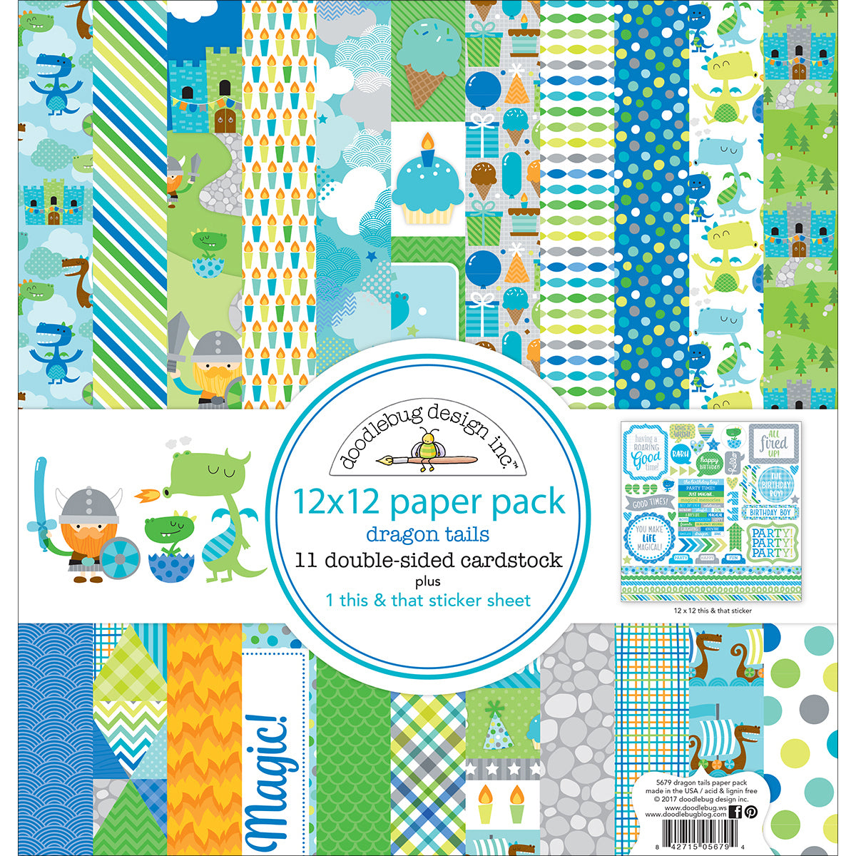 Doodlebug Double-Sided Paper Pack 12"X12" 12/Pkg - Dragon Tails