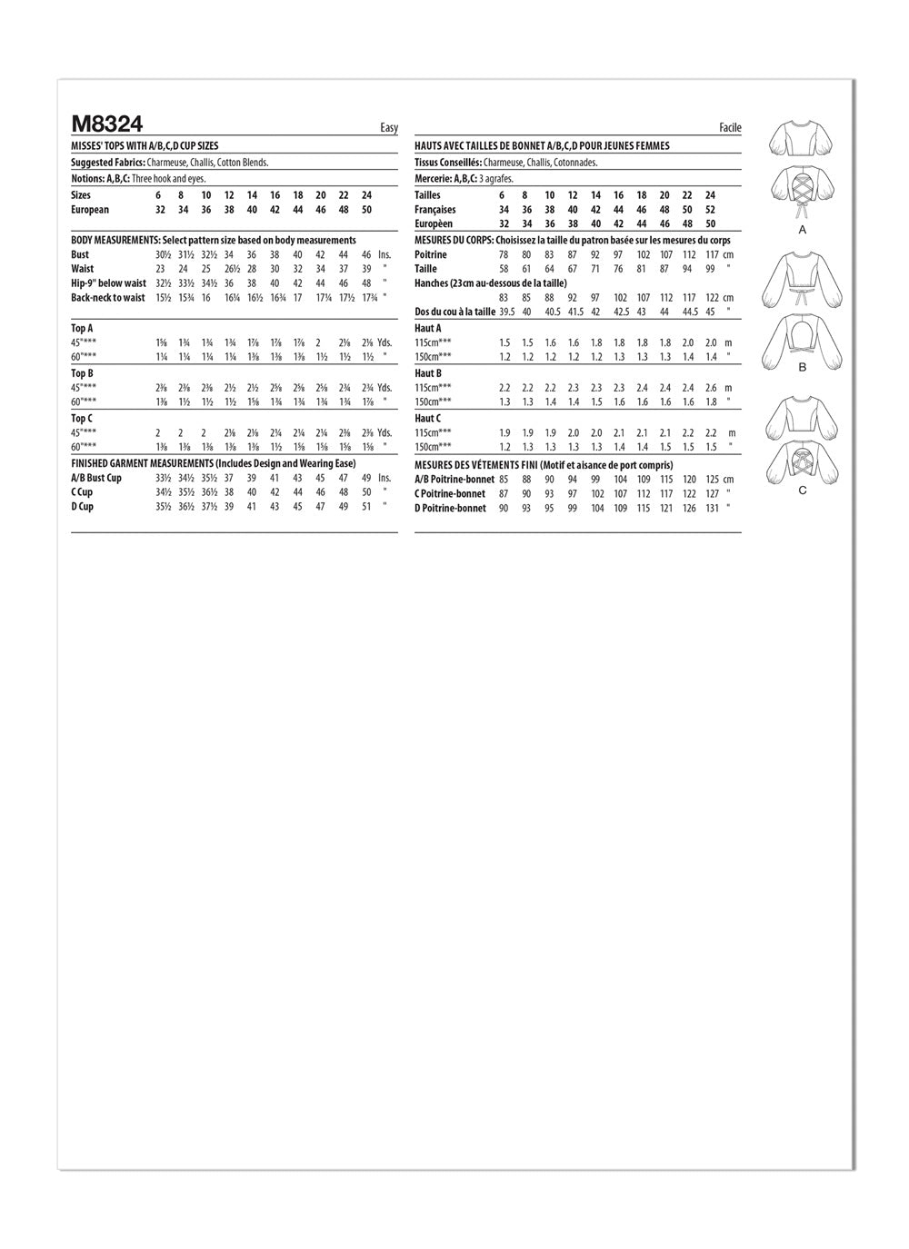 McCall's Misses' Tops M8324 - Sewing Pattern