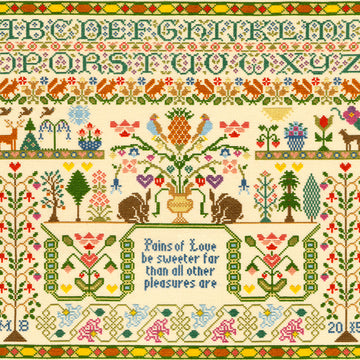 Bothy Threads Pains of Love Sampler Cross Stitch Kit - 43cm x 38cm