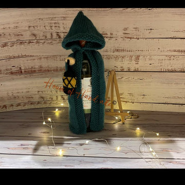 Hooded Cloak with Lantern Wine Bottle Cover Knitting Pattern