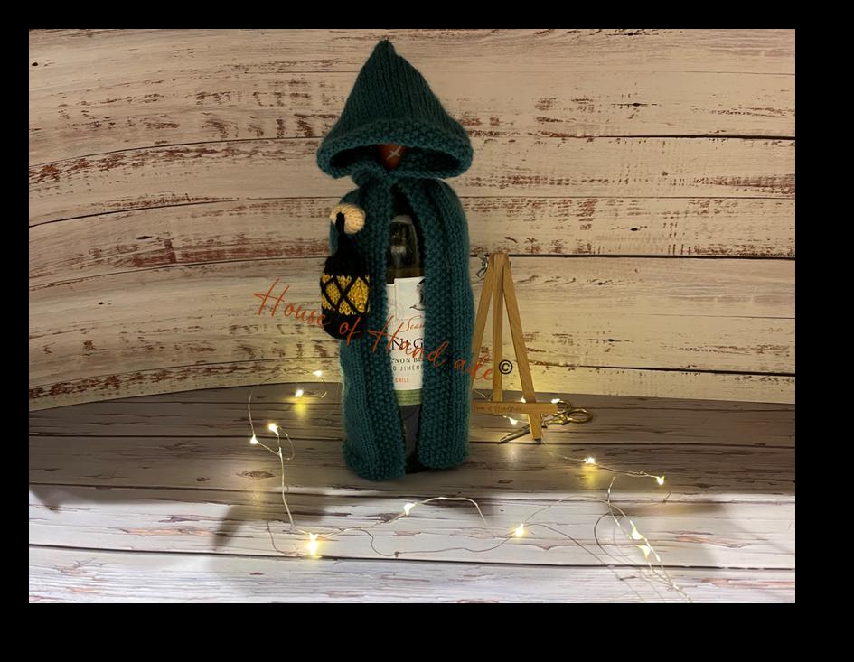 Hooded Cloak with Lantern Wine Bottle Cover Knitting Pattern