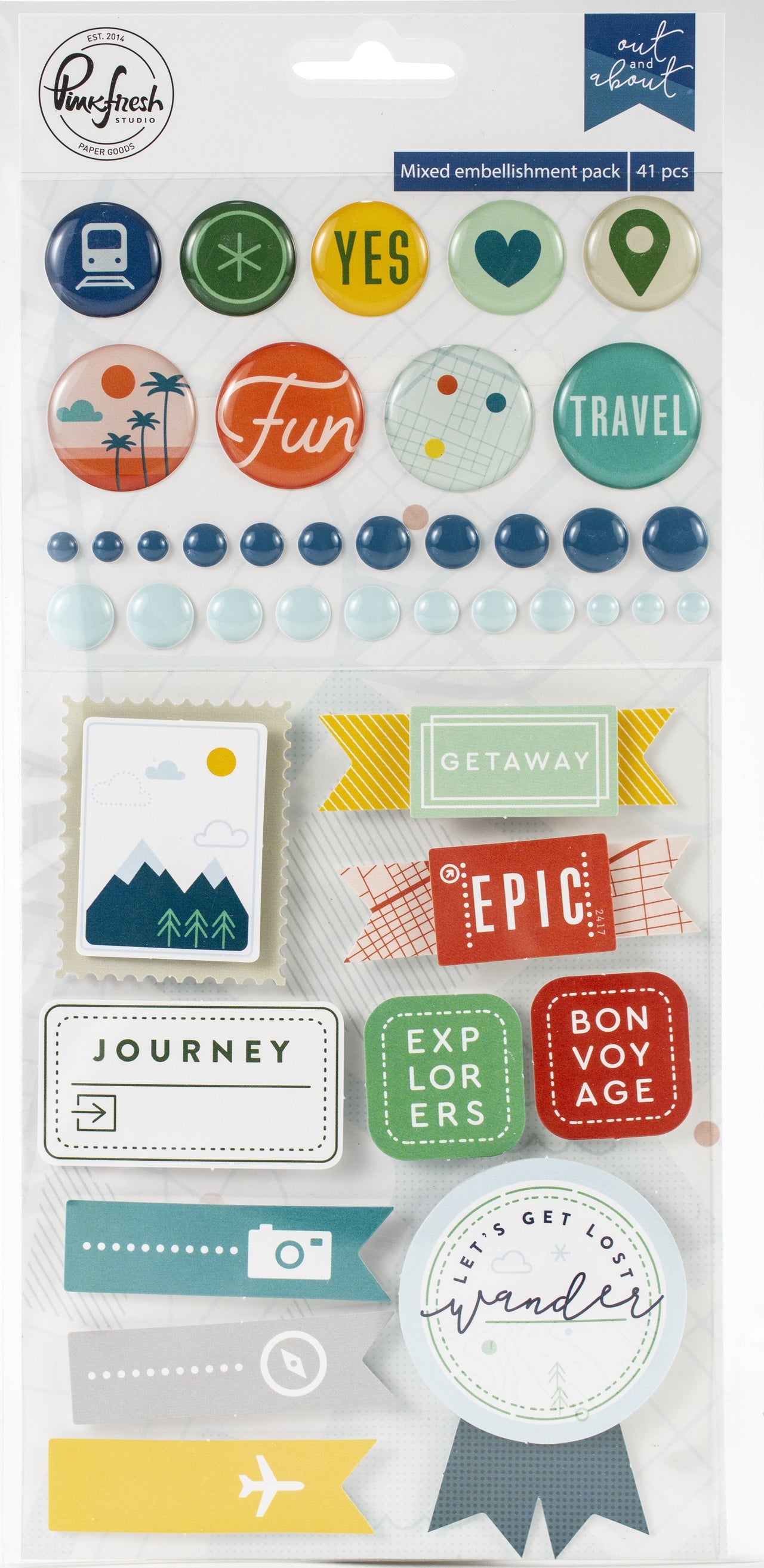 Pinkfresh Studio Out & About Mixed Embellishment Pack 41/Pkg - 569925