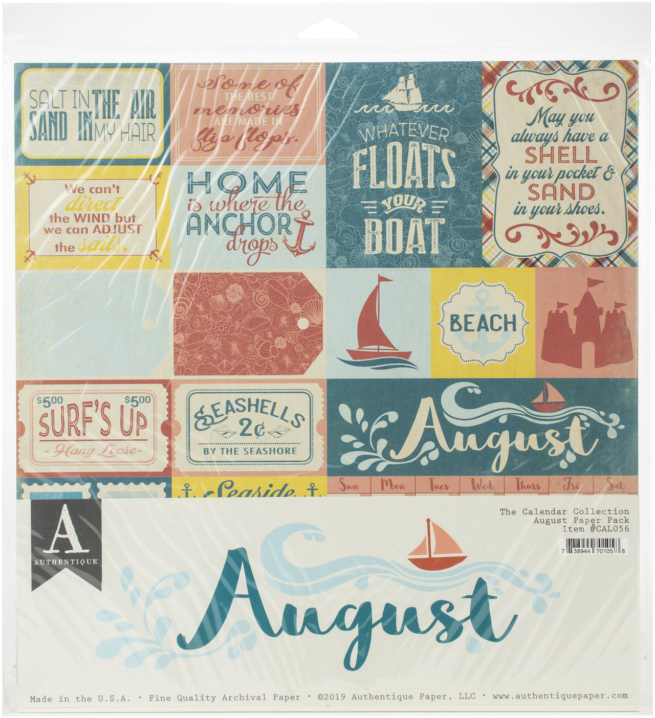 Authentique Paper Authentique Double-Sided Cardstock Pack 12"X12" 11/Pkg - August, 3 Designs/3 Each + 2 Solids
