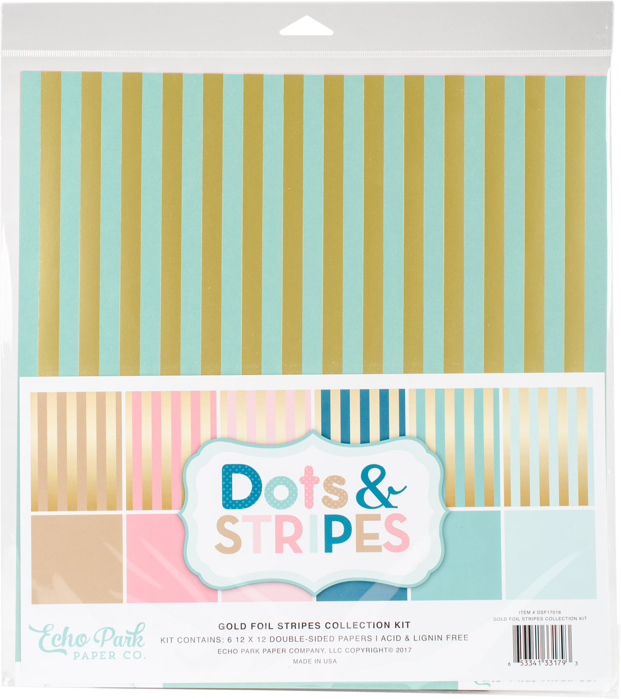 Echo Park Paper Echo Park Double-Sided Collection Pack 12"X12" 6/Pkg - Gold Foil Stripes