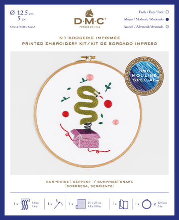DMC Surprise! Snake (printed fabric, 5" hoop) Embroidery Kit - 25cm x 25cm