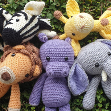 Savanna Savannah Animal Set Elephant Giraffe Hippo Hippopotamus Lion Zebra crochet amigurumi