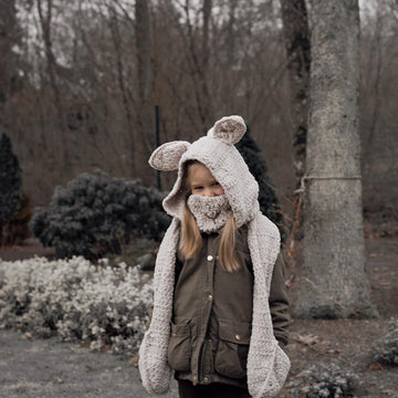 Suede bunny hooded scarf
