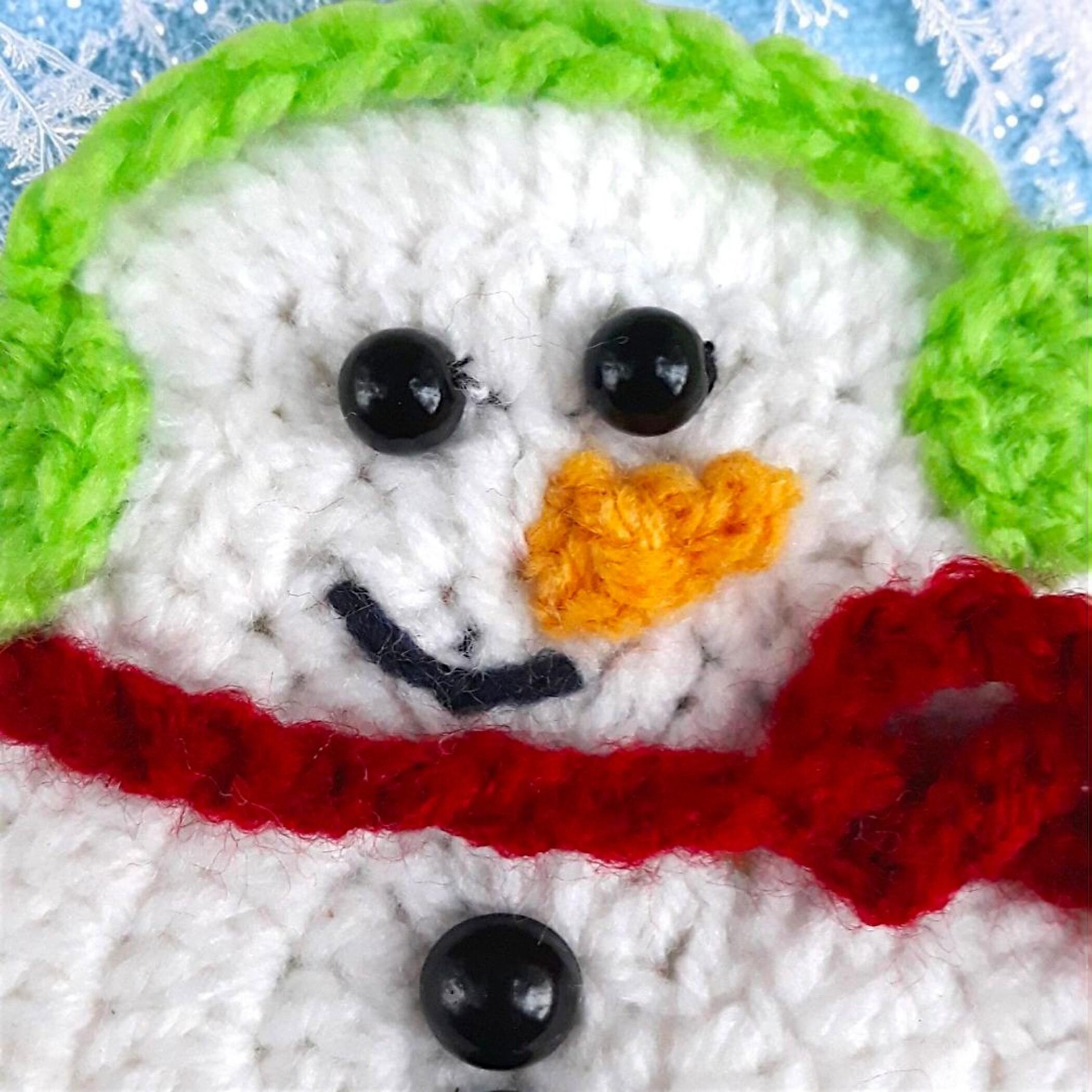 Christmas Crochet Snowman Pattern in Red Scarf and Headphones, Winter Amigurumi Ornament PDF, DIY Easy Toy Tutorial