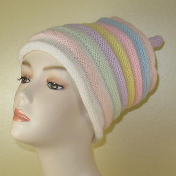 Candy Stripe Roll Brim Beehive Topknot Slouch
