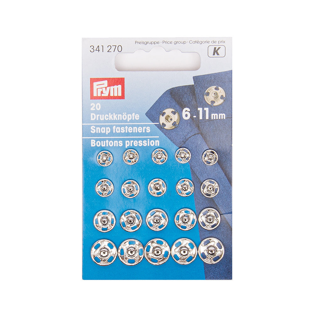 Prym Sew-On Snap Fasteners 6-11 mm Silver Colour