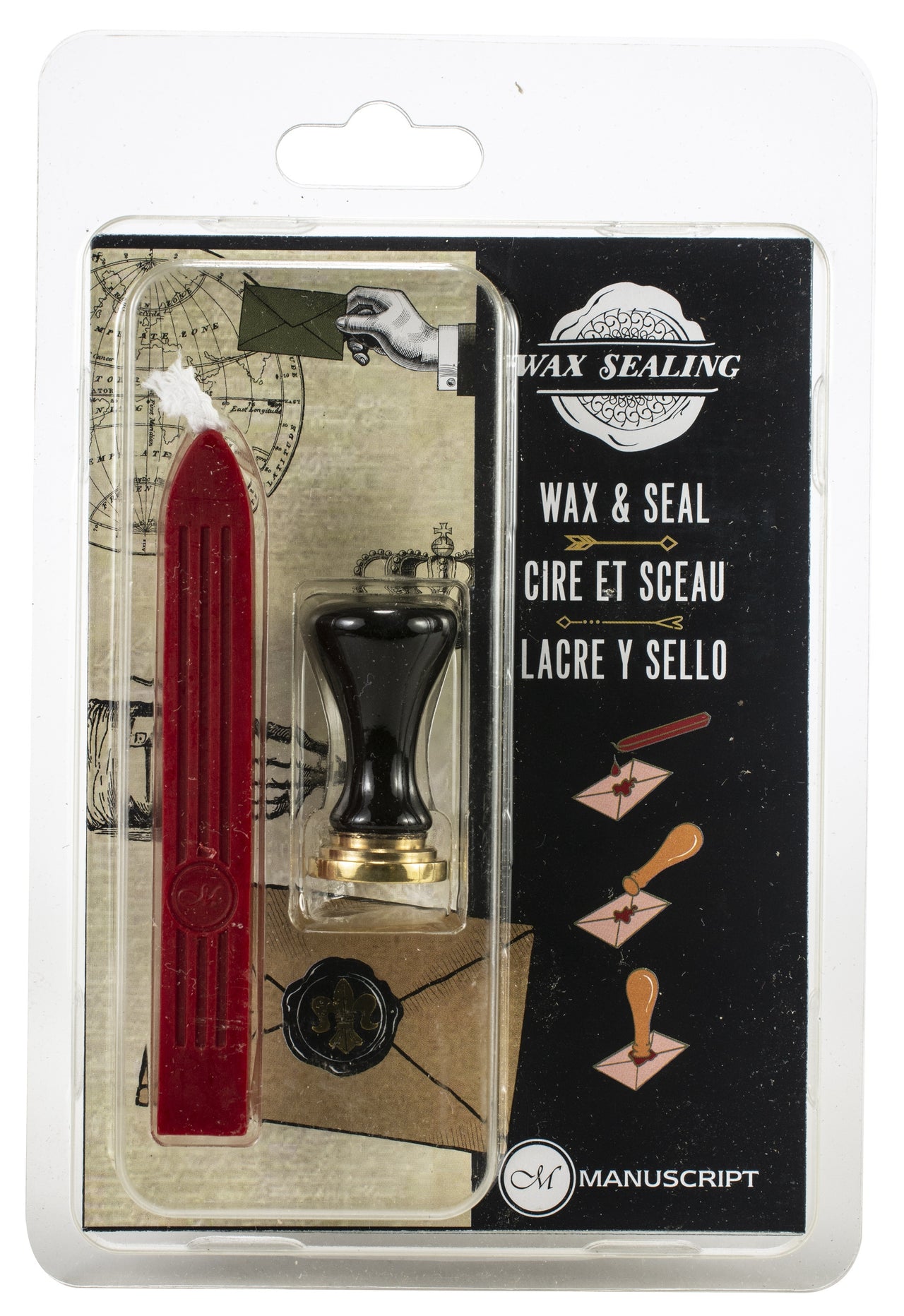 Manuscript Pen Manuscript Short Handle Classic Seal W/Wax Set - Fleur De Lys