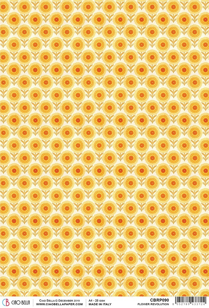 Ciao Bella Rice Paper Sheet A4 5/Pkg - Flower Revolution, The Seventies