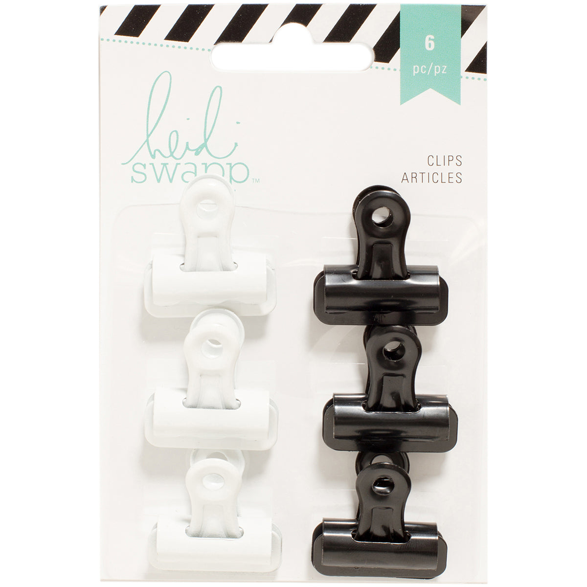 American Crafts Heidi Swapp Bulldog Clips 1" 6/Pkg - Black/White