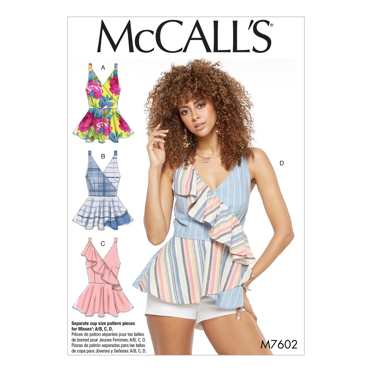 McCall's Misses' Mock Wrap Top with Peplum and Flounce Options M7602 - Sewing Pattern