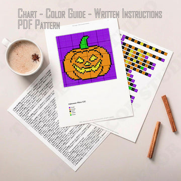 Pumpkin Pillow All Saints' Eve Orange Halloween Cushion Diagonal Crochet Pattern Mini-C2C