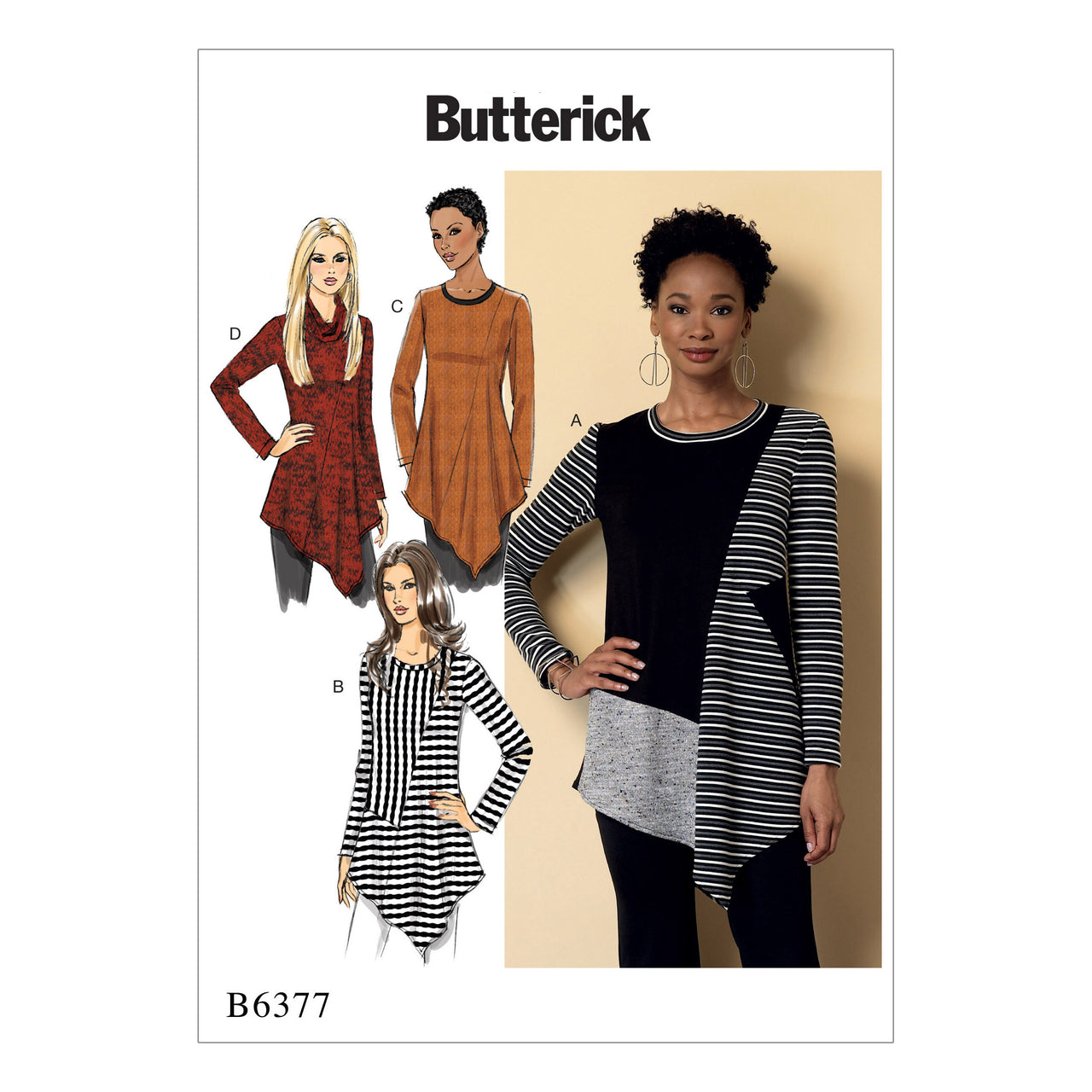 Butterick Misses' Seamed Tunics with Asymmetical Hems B6377 - Sewing Pattern