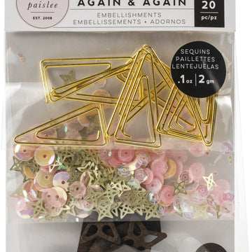 American Crafts Again & Again Mixed Embellishments - Paper Clips, Sequins & Wood Veneers