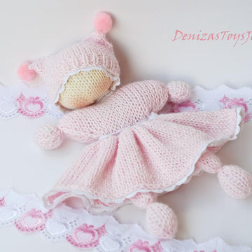 Pink Waldorf knitted girl doll for small babies