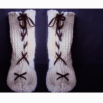 634 KNIT TALL LACE UP SLIPPERS, 2 yrs to adult Large