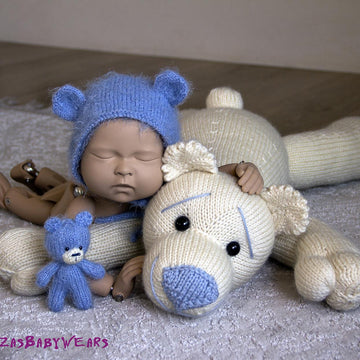 Bear bonnet and tiny bear toy