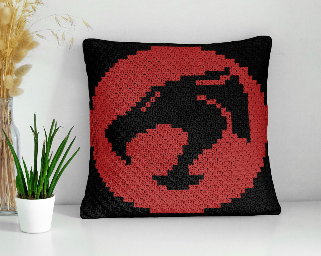 ThunderCats Logo Cushion Red Black Pillow Diagonal Crochet Pattern Mini C2C
