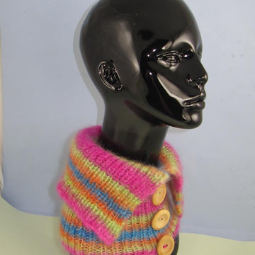 Angel Print Mohair All Rib Button Collar Cowl
