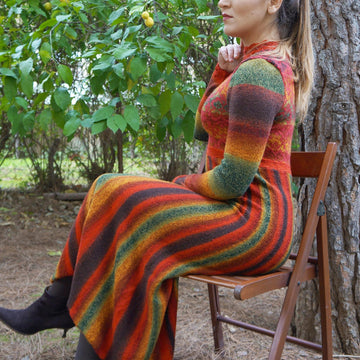 Maxi dress with stripes and colorwork
