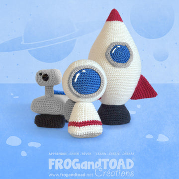 AMIGURUMI TIME TRAVEL Crochet Set - Stone Ice Age Elephant Ancient Egypt Space Astronaut Caveman Mammoth Pharoah Cat Sci-fi Nerd Geek FROGandTOAD Créations
