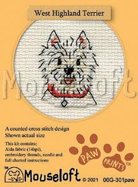 Mouseloft West Highland Terrier Paw Prints Cross Stitch Kit - 85 x 110 x 10