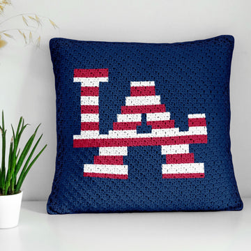 Cushion Beginner Level LA Patriotic C2C CROCHET PATTERN Square Dodgers
