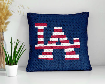 Cushion Beginner Level LA Patriotic C2C CROCHET PATTERN Square Dodgers