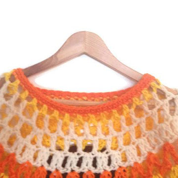 Sunflower Crochet Poncho Unbalanced Asymmetric