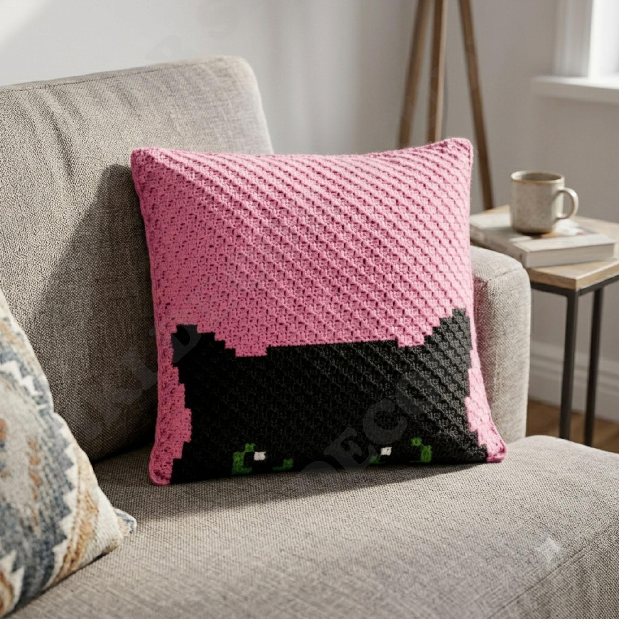 Halloween Cushion C2C Black Cat Pillow CROCHET PATTERN 42x42 Squares